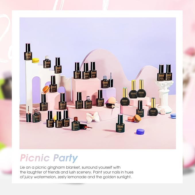 ROSALIND 25pcs bright Gel Nail Polish Set 21 colors Pastel Pinks Neon Rainbow gel polish with 10mL 4pcs Base & Top Coat， Soak Off U v DIY Salon Nail Gel Gift for Women