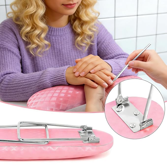 krofaue Nail Arm Rest,Professional Microfiber Leather Nail Hand Rest Stand Arm Rest for Acrylic Nails Cushion Hand Holder with Non-slip - Nail Technician Use Must Have（Pink）