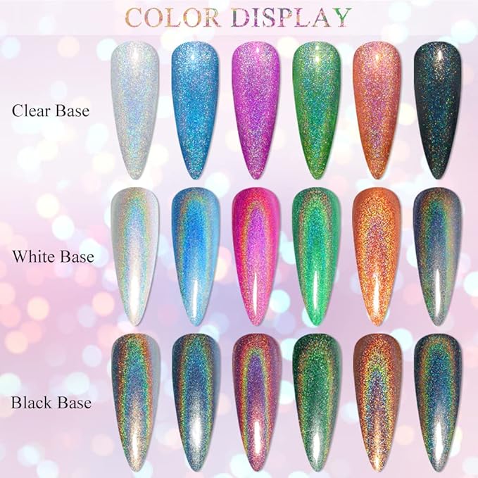 MIZHSE 6 Glitter and 6 Holographic Gel Nail Polish, Sparkle Shiny Glossy Rainbow Iridescent High Pigment Gel Polish Nail Lacquer Soak Off Manicure Art Gift for Ladies