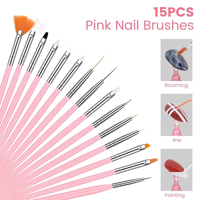 42PCS Nail Art Brushes, Nail Art Tool Set, Including Nail Brushes, Striping Nail Art Liner Brushes, Nail Drawing Brushs, Nail Dotting Pens, Silicone Sculpture Pens for Home Salon Nail Design