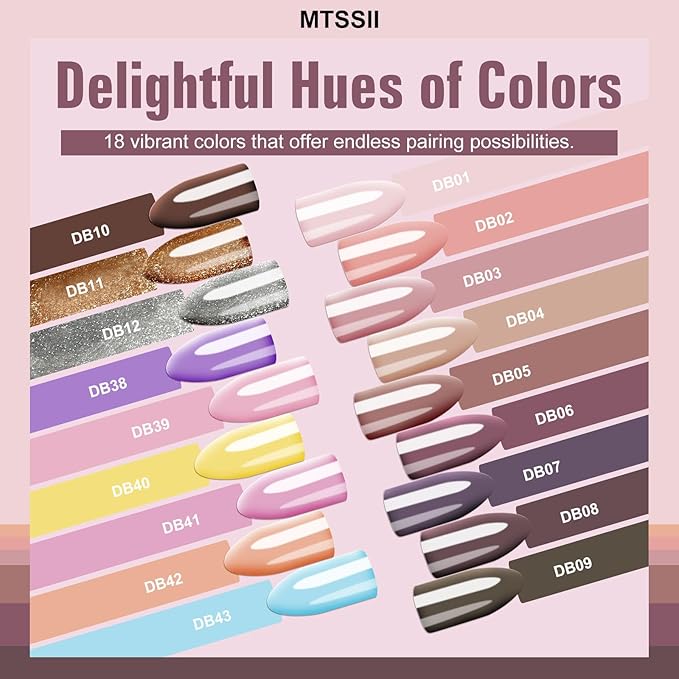 MTSSII 18PCS Gel Nail Polish Set - Nude, Pink, Blue, Yellow - Gel Nail Polish Kit - UV/LED Lamp Compatible - Soak Off - Non-Toxic, Natural Ingredients - Women, All Seasons