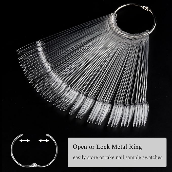 Clear Nail Swatch Sticks with Number Stickers, 50 Pcs Stiletto Nail Sample Swatches for Gel Polish Color Display Practice Nails muestrario de colores para uñas Manicure Supplies