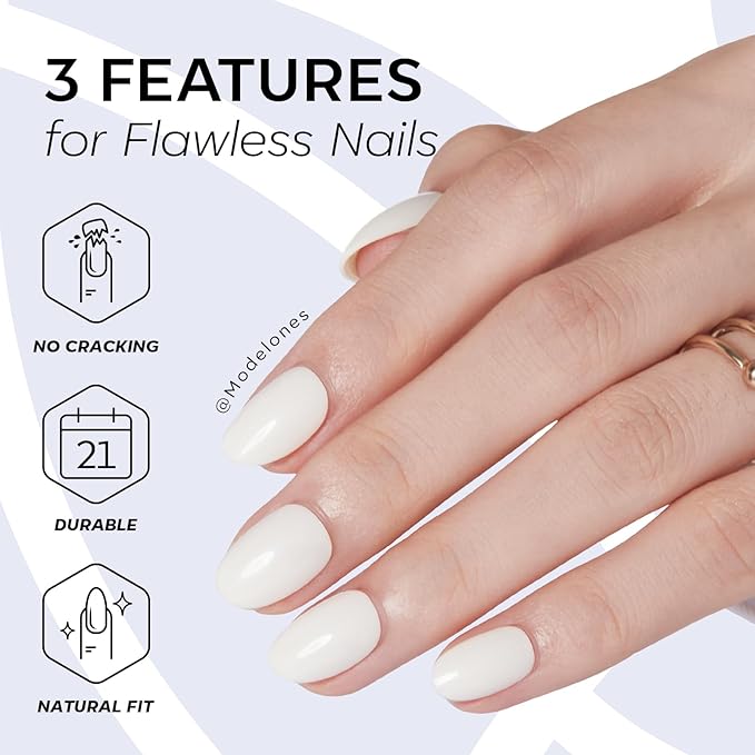 modelones Short Press on Nails, Oval Fake Nails Kit Press Ons with Nail Glue, Adhesive Tabs, Nail File, Prep Pad, Manicure Stick, 32Pcs 16 Sizes, Milky White, Spring Women Girl Gift