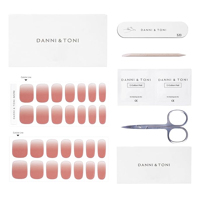 DANNI & TONI Semi Cured Gel Nail Strips Blush Pink Gradient (Muted Rose) Matte Ombre Gel Nail Wraps 28 Stickers