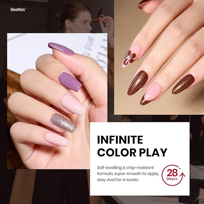Beetles Retro Gel Nail Polish Set – Catwalk Tonal Hues 25 Colors UV Gel Polish Set, Brown Nude Blue Green Glitter with Base Glossy Matte Top Coat Soak Off UV LED Manicure Gift for Women