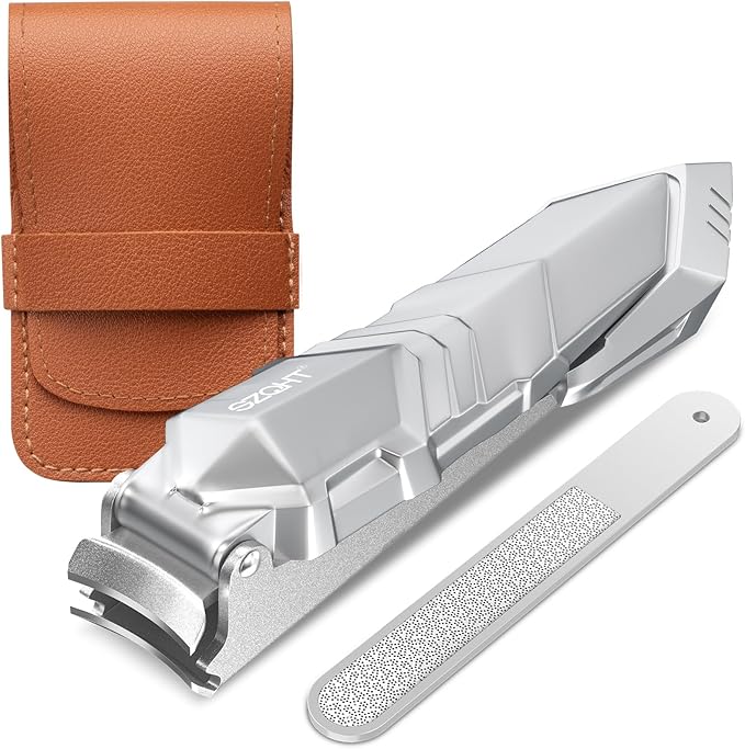 SZQHT Nail Clippers,Precise and Durable Toe Nail Clippers with Catcher and Nail File,Fingernail Clippers forThick Nails,Nail Cutter Without Mess for Men and Women(Gray)