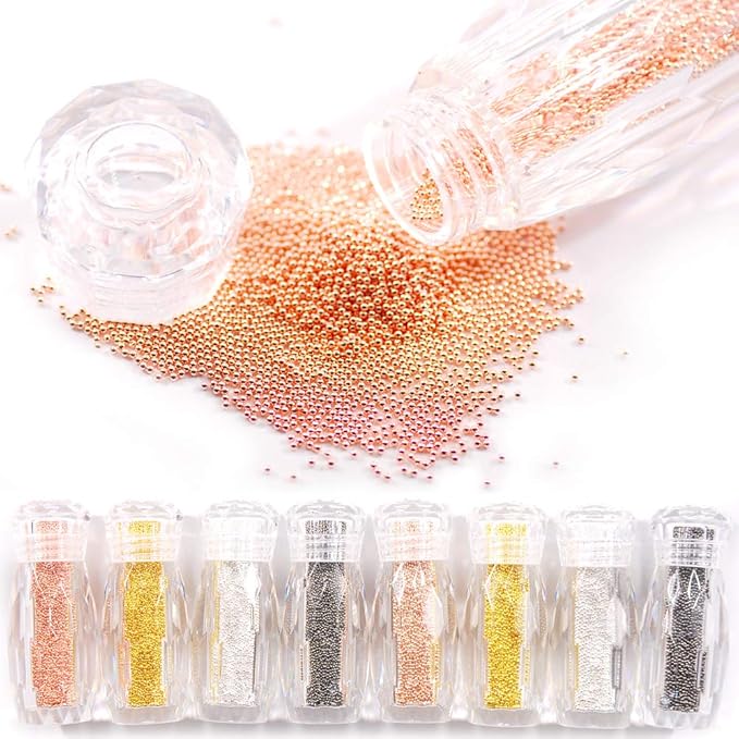 0.8MM and 1.0MM Metallic Caviar Nail Beads The Shape Of Round For Nail Art Decoration 3D Metal Nail Ball Set Of 8