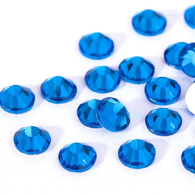 Novani Rhinestones 3000Pcs Flatback Crystal Round Loose Gemstones Glass Rhinestones for Crafts Makeup Nail Art Clothes Shoes DIY Decorations(SS8, 2.3-2.5mm,Capri Blue)