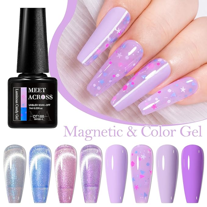 MEET ACROSS 8pcs Gel Nail Polish Set, Soak off UV LED Lamp Gel Nail Polish Cat Eye Set Home Gel Manicure Kit 7ml (Cat Eye + color Gel-5)