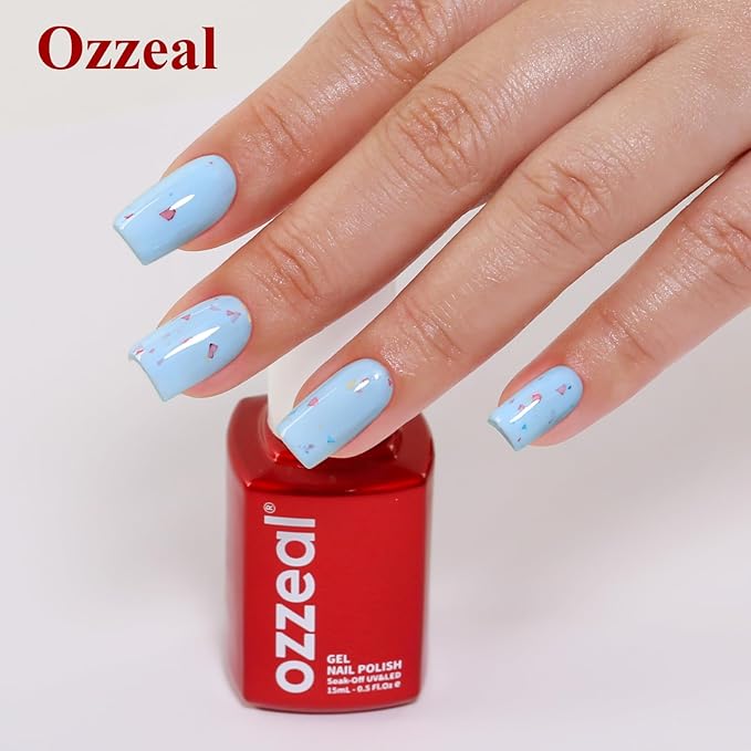 Pastel Gel Polish,0.5 Fl Oz Sky Blue Flake Glitter Gel Nail Polish Macaron Spring Summer LED UV Speckled Sparkle Art Starter Manicure Salon DIY Nail