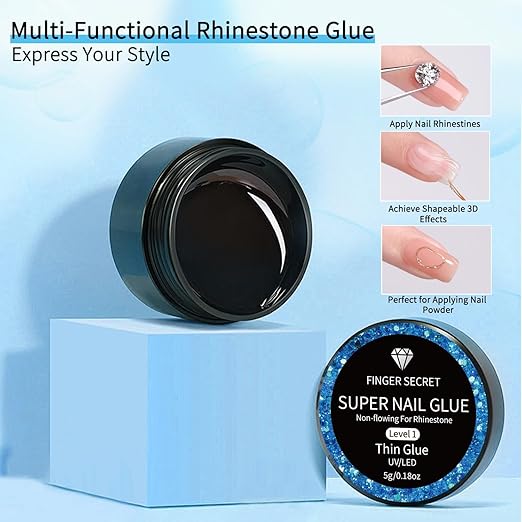Nail Rhinestone Glue - Durable Nail Gem Adhesive, for Securing Nail Gems, Rhinestones & 3D Nail Charms, Long-Lasting Rhinestone Glue for Nails