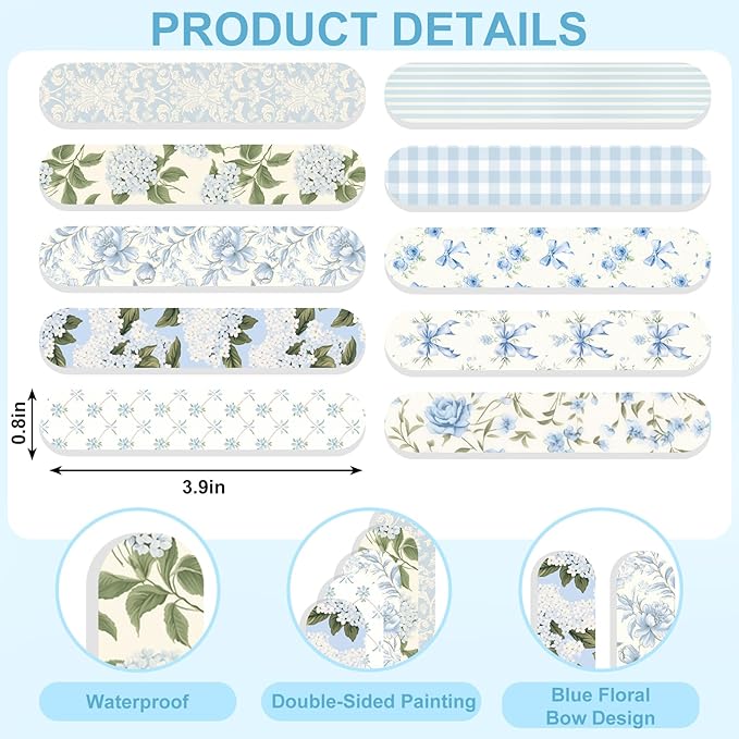 AnyDesign 50 Pcs Spring Nail Files Double-Sided Emery Board Manicure Tools Blue Hydrangea Flower Floral Bow Fingernails Shaping Buffing Smoothing Filers for Girl Women Gift Supplies