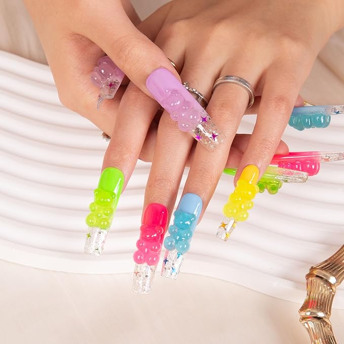 LOVFUL Press on Nails Sweet Wonderland| Handmade with Full Covered Crystals| Reusable Fake Nails| Square Mid length 1.7in| H130-M
