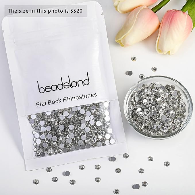 Beadsland 576pcs Flat Back Crystal Rhinestones Round Gems for Nail Art and Craft Glue Fix, Crystal, SS30,6.3-6.5mm
