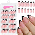 AddFavor French Tip Press on Nails Medium Almond Fake Nails, 120pcs Black French Tips Nails Glossy Nude Almond Nails Press ons Artificial False Nail with Adhesive Tab for Women Girls