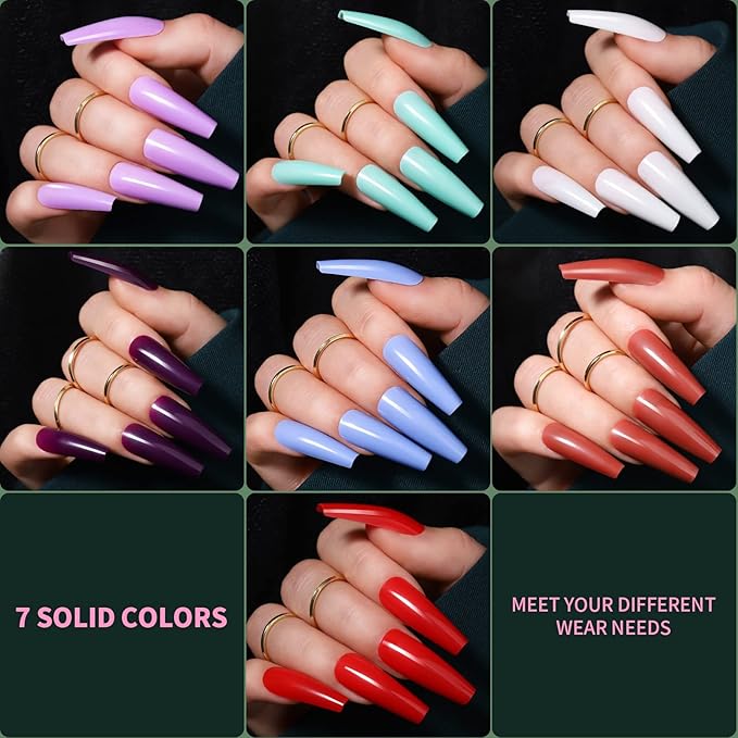 Teenitor Long Coffin Press On Nails, Full Cover Color Coffin Nail Tips, 288pcs Long Ballerina False Nails, 12 Colors Glue On Nails Long Coffin, Glitter Press On False Nails