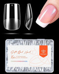 modelones Short Square Nail Tips, Pre-shaped Soft Gel Tips Fake Nails False Acrylic Clear Full Cover Press on Extension Gel Kit Manicure DIY at Home 216PCS 12Sizes