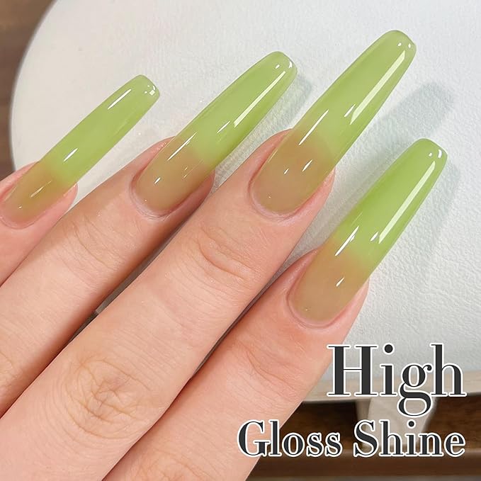 Double Rhythm Gel Polish 15ML Jelly Sheer Pastel Light Milky Color Pearl White Bottle 1 PC 0.5 OZ Full Size Nail Art Salon at Home (Translucent Green-D1408)