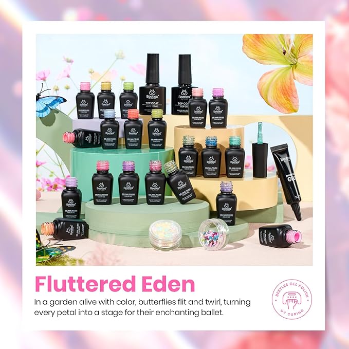 Beetles Gel Nail Polish Set - 28 Pcs Pastel Pink Yellow Green Blue Glitter Macaron Color Gel Polish Set Fluttered Eden Soak Off Nail Polish UV LED Nails Art Valentines Gifts for Women Girl