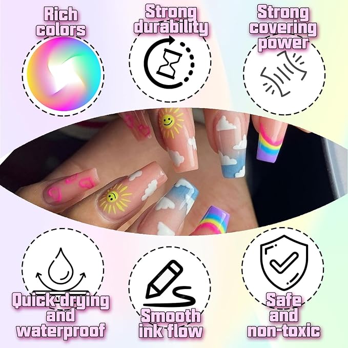 Nail Art Pens, 16 Colors Acrylic Nail Paint Pens Kit Quick Drying, 3D Gel Nail Polish Pen Graffiti Dotting Drawing Painting Liner Manicure for Home and Salon DIY
