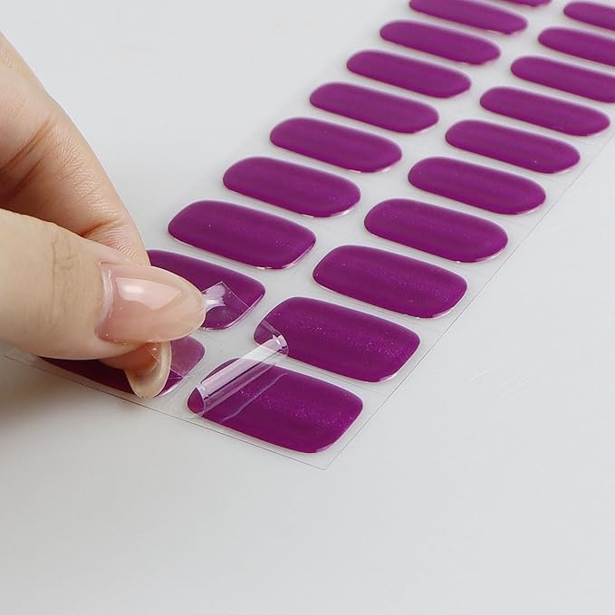 JMEOWIO Semi Cured Gel Nail Strips Purple Pink Cat Eye Gel Nail Stickers Nails Art Design Decoration Accessories
