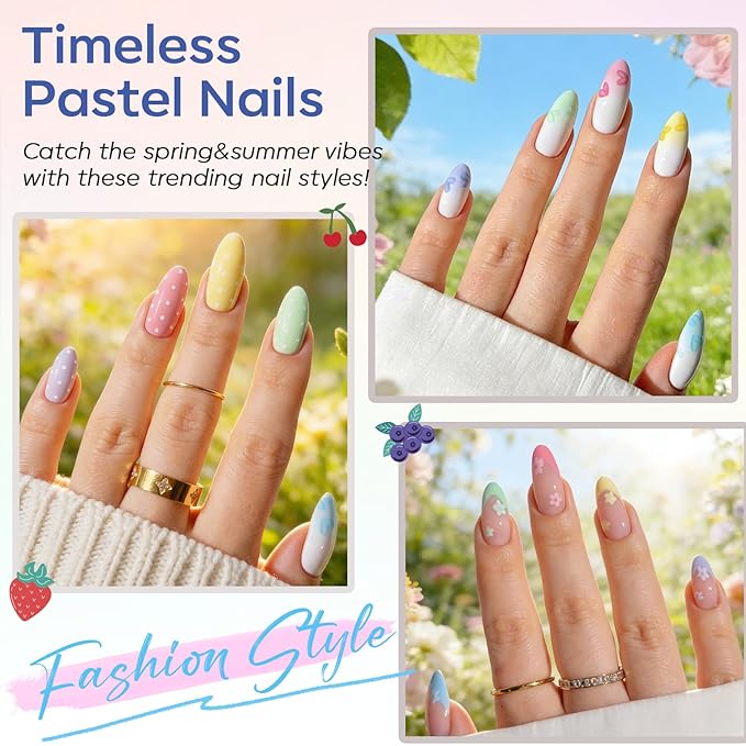 modelones Pastel Gel Nail Polish Set, Hema Free Macaron Gel Polish Set Light Pink Pastel Yellow Purple Baby Blue Green 6 Colors 2026 Spring Easter Nails with Fruit Theme Stickers LED Mani Gift