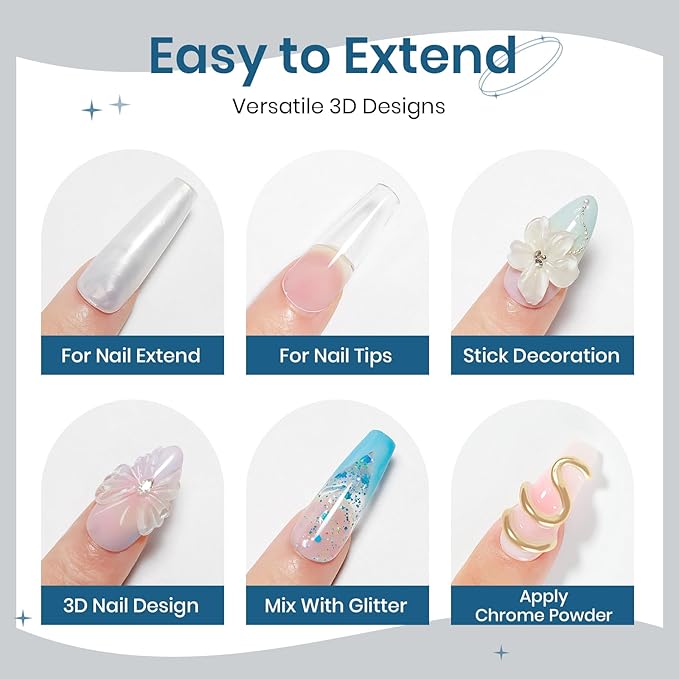 Clear and Pearl White Nail Extension Gel 3D Nail Art Sculpture Hard Gel with Silicone Pen for Carving Patterns Decoration Home Manicure DIY for Women