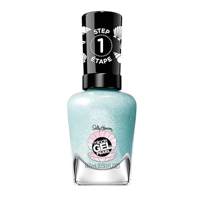 Sally Hansen Miracle Gel Pearls Salon Quality Nail Polish | Gel-Like Formula, Two-Step System, No UV Light Needed, Long Lasting |Semi Opaque, Shimmery | 903 Seas The Day | Blue Nail Polish