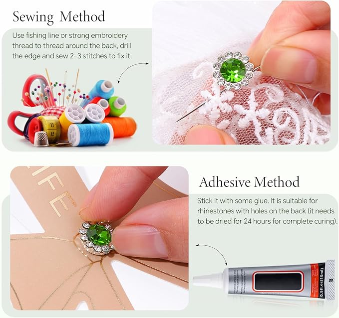 200 Pcs 12MM Sew on Rhinestones Mixed Colors Crystal Glass Metal Base Flower Shape, Flatback Rhinestones for Crafting, Sewing Accessories for Clothes and Shoes (Green)