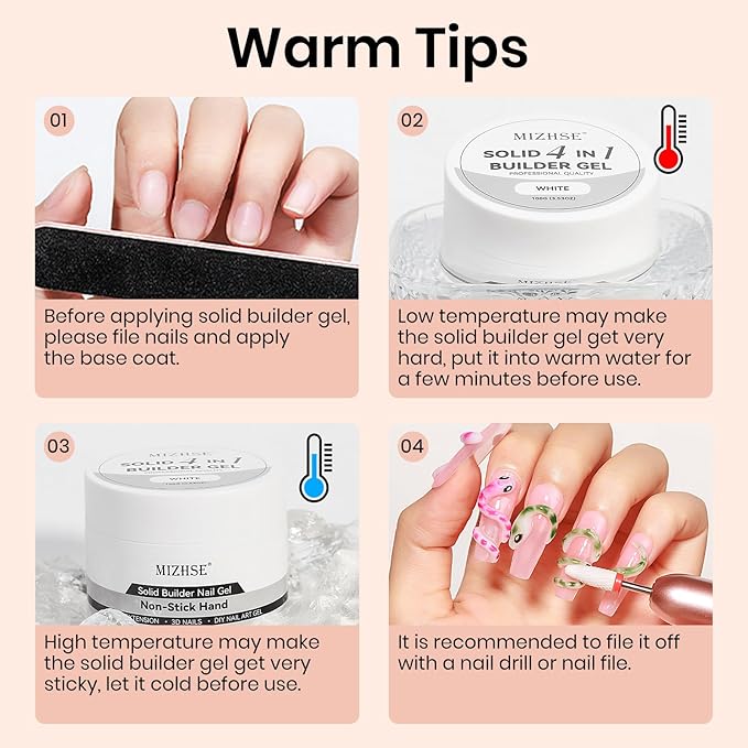 MIZHSE 100g Milky White Solid Builder Gel for Nails, Large Capacity Hard Builder Gels Kit for Nails Sculpting for 3D Art Gel U V LED with 36pcs Dual Form, for Nail Salon Home DIY