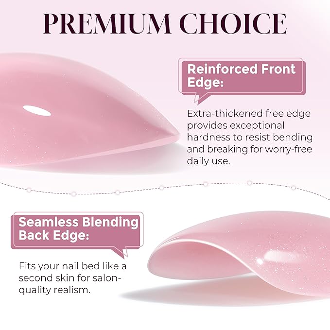 UNA GELLA Cat Eye Press On Nails: Almond Soft Gel Press Ons Short Kit with Nail Tips Glue on Nails, 16 Sizes - 32 Reusable Chrome Fake Nails Kit, Pink Rose