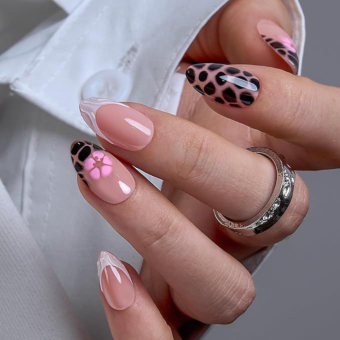 CurvLife Soft Gel Alomond Press On Nails, Long-Lasting Reusable Fake Nails Kit with Glue & Tabs, 30pcs Salon-Quality Stick On Nails for Women At-Home Manicure (Petal Veil)