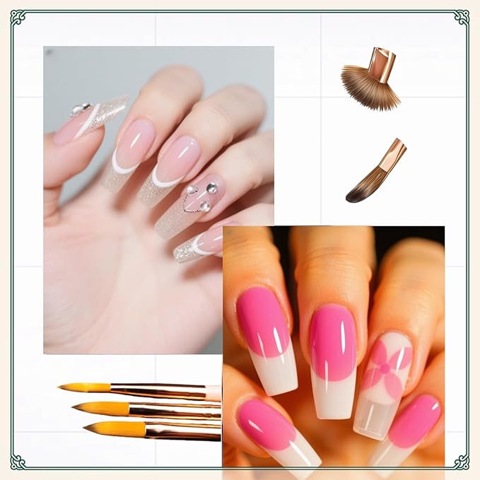 3Pcs Acrylic Nail Brush Set - Sizes (8/10/14) Acrylic Brushes for Nails Art, Acrylics Powder Nails Art Extension Brushes with Pink Sturdy Handle Manicure Tools Extension Carving for Home Salon ﻿