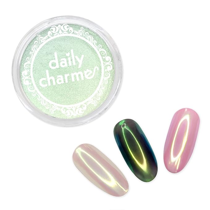 Daily Charme Stardust Chrome Powder (Emerald) 1g - Iridescent Holographic Effect Pigment for Nails - Home DIY/Salon Manicure