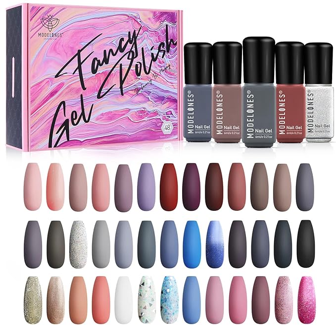 modelones Poly Gel Nail Kit 6 Colors with 8 W Nail Lamp Poly Extension Gel Red Pink Black Green Glitter Complete Starter Kit for Beginner DIY Salon Quality Manicures