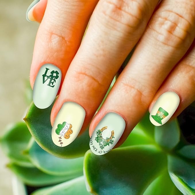 TailaiMei 12 Sheets St. Patrick’s Day Nail Wraps, Luck of The Irish Adhesive Nail Art Stickers Full Wraps Strips with 2 Pcs Nail Files for DIY Shamrock Nail Decals