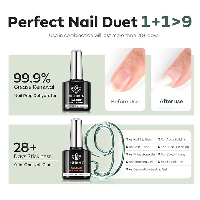 modelones X Nail Gel Kit, Fake Nails Long Coffin, 9-in-One Glue Prep Dehydrator & Portable Mini U V Light Acrylic Clipper, 500Pcs Coffin Tips for Extension Kit DIY Salon Home Gifts for Women
