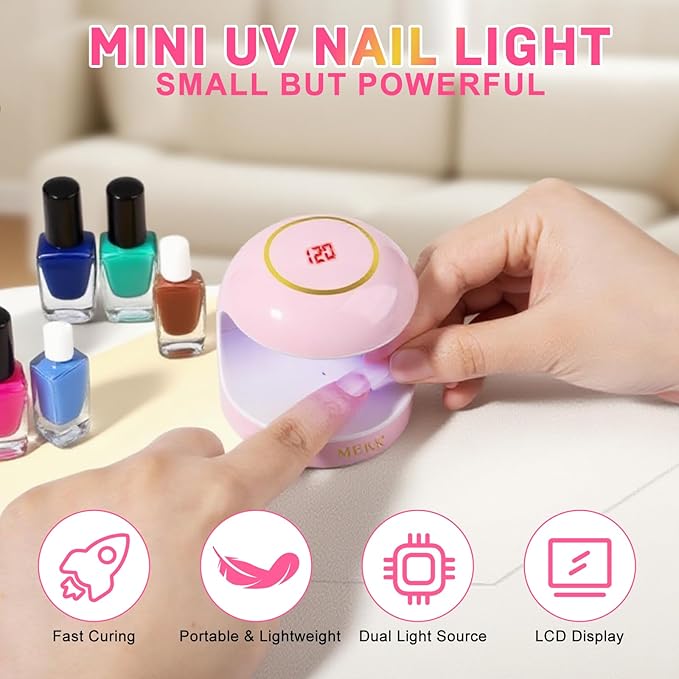 MEKK Mini UV Light for Gel Nails,18W Single Finger UV LED Nail Lamp,Portable Small Professional Flash Cure Lamp for Detail Work,Compact Design for Beginners,Travel,Home-Pink