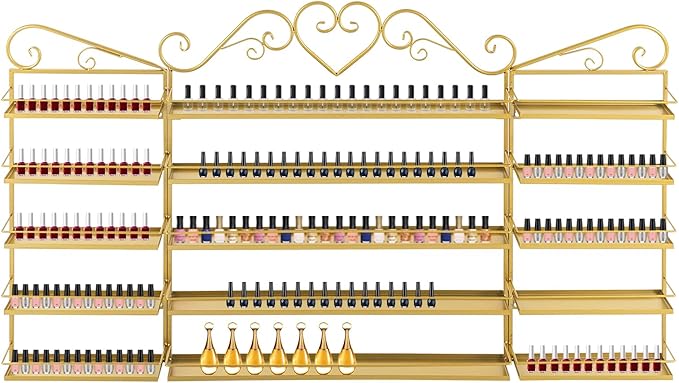 Nail Polish Rack Wall Mount, 5 Tiers Nail Polish Bottle Holder, 200 Bottles Organizer Shelf, Storage Display Holder for Home Salon Business Spa (Gold)