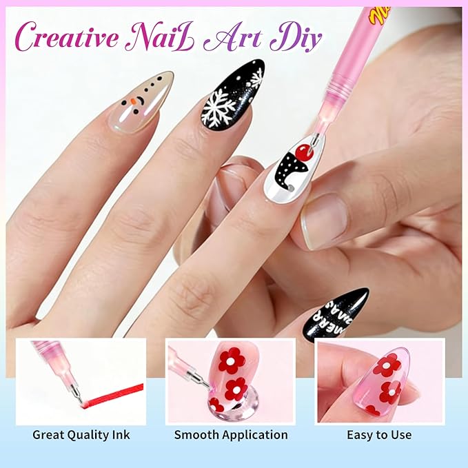 12 Color Nail Art Pens for Painting Nails, 0.5 MM Nail Polish Pens Set, Nail Pens for DIY Drawing Point Liner Acrylic Painted, Quick-drying & Waterproof, Nail Design Manicure Tools Kit