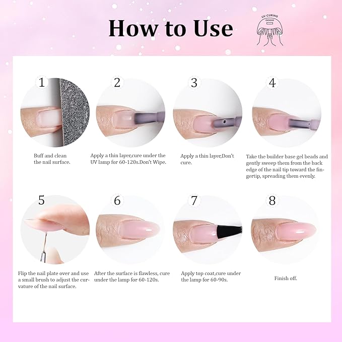 JODSONE Builder Gel for Nails,10ml 4Pcs Builder Gel Set Jelly Pink Nude White,for Nail Extension Strengthening & Thickening Solution,Long Lasting U V Light Cure