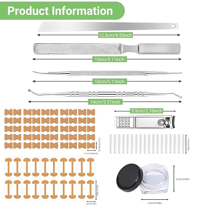 Ingrown Toenail Corrector Set with Correction Strips, Professional Toenail Tool Kit Includes Breathable Toenail Strips, Ingrown Toenails Pedicure Tool Set for Home Use (Silvery)