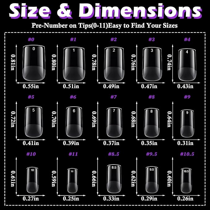 LoveOurHome 360pc Short Square Nail Tips Clear Fake Nails Square Gel Nail Tips Full Cover Acrylic Nails Clear Press on Nails Short False Nails 15 Sizes Fingernails for Gel Nail Extension