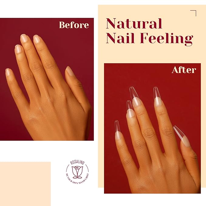 264PCS Long Coffin Clear Fake Nail Tips,ROSALND Full Cover Press on Nails Acrylic False Nail Tips with Box,12 Size Fake Nails for Extension Shaped Soft Gel Nail Tips Nails Art Salon for Women