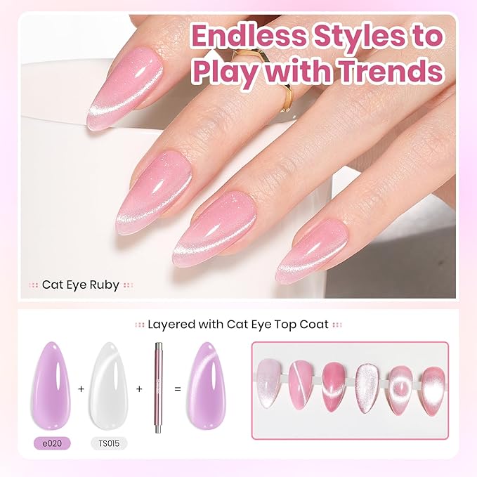 Beetles 20 Color Jelly Gel Nail Polish Set - 80 Pcs Gel Nail Polish Kit with U V Light Milky Pink Nude Red Glitter Sheer Daylight Nails Kit with Cat Eye Top Coat Rubber Base, Women Teens Girls Gifts