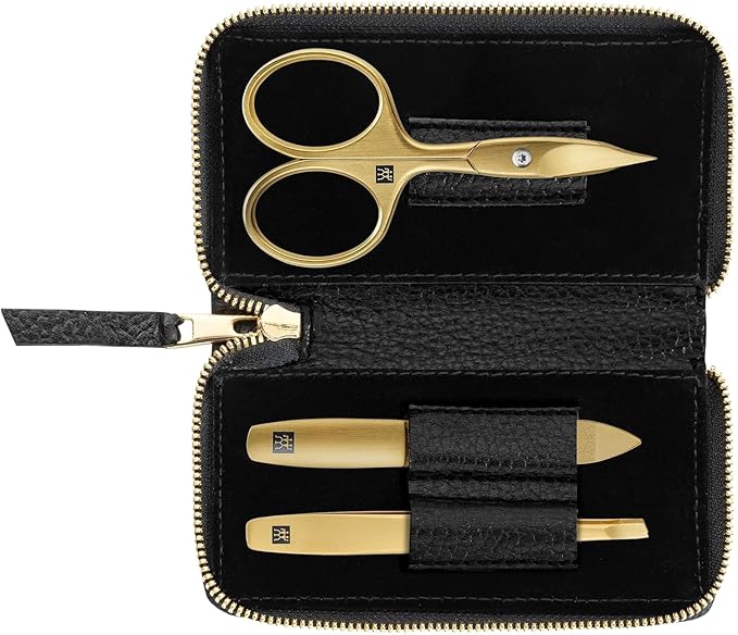 ZWILLING Beauty TWINOX 4-pc Gold Manicure Set with Black Leather Case, Care for hands and feet with nail clippers