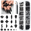 2052Pcs Black Nail Rhinestones Multi Shapes Jet Black Rhinestones for Nails Flatback Nail Gems K9 Glass Dark Black Round Beads Stones Diamonds Nail Charms Art for Nails Face Eyes Makeup Crafts