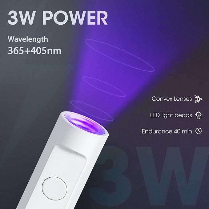 Mini UV Nail Lamp for Gel Nails Handheld UV Light for Nails Portable Led Lamp 3W Nail Dryer for Curing Gel Polish USB Light Flashlight for Home DIY Manicure（White）