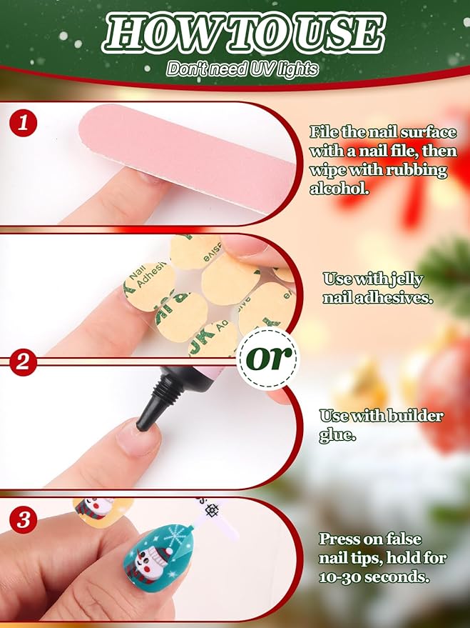72Pcs Christmas Kid Press on Nails, EBANKU Xmas Fake Nails Kit Full Cover Christmas Theme Design False Nail with Nail Glue for Girl