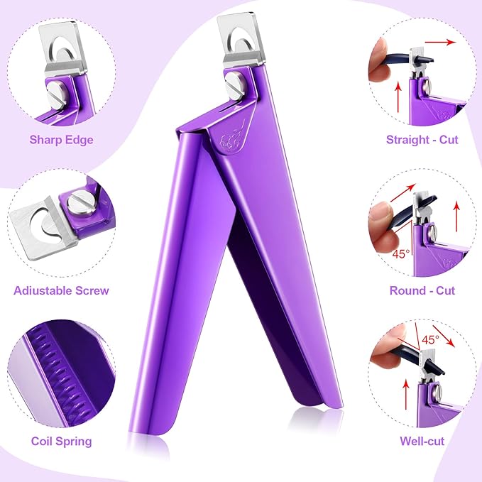 Mudder Acrylic Nail Clippers Kit False Nails Tips Cutter Professional Cuticle Trimmer Nipper Cutter Pusher Remover Stainless Steel Manicure Pedicure Art Tools Set Salon Home(Purple)